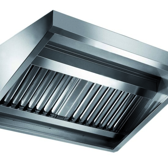 HOTTE MURALE BIZEAUTEE, 2 FILTRES, 1200M3/H AVEC ECLAIRAGE 18W GAINE 240X220MM AU DESSUS AU CENTRE