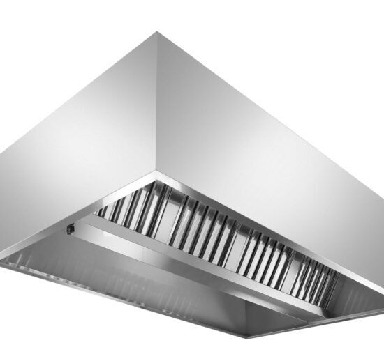 HOTTE MURALE RECTANGLE, 6 FILTRES, 3800M3/H AVEC ECLAIRAGE 36W GAINE 305X270MM AU DESSUS AU CENTRE