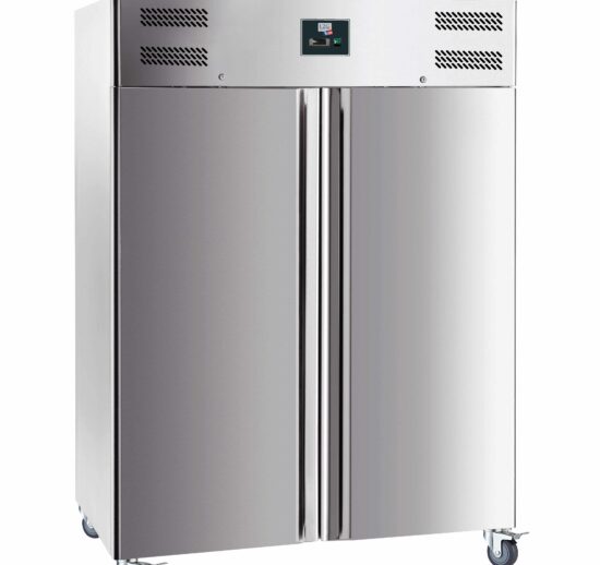 ARMOIRE REFRIGEREE INOX 2 PORTES-18/-22°C FROID VENTILE, 6 GRILLES GN2/1, 4 ROULETTES Ø100MM