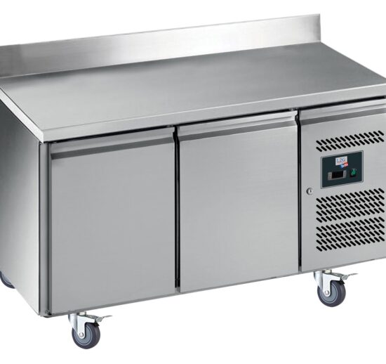 DESSERTE REFRIGEREE INOX AVEC DOSSERET 100X20 MM, -2/+8°C,  2 P. GN1/1, ROULETTES Ø100 MM