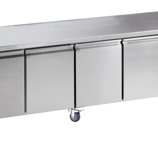 DESSERTE REFRIGEREE INOX CENTRALE, -2/+8°C, 4 P. GN1/1, SUR ROULETTES Ø 100 MM