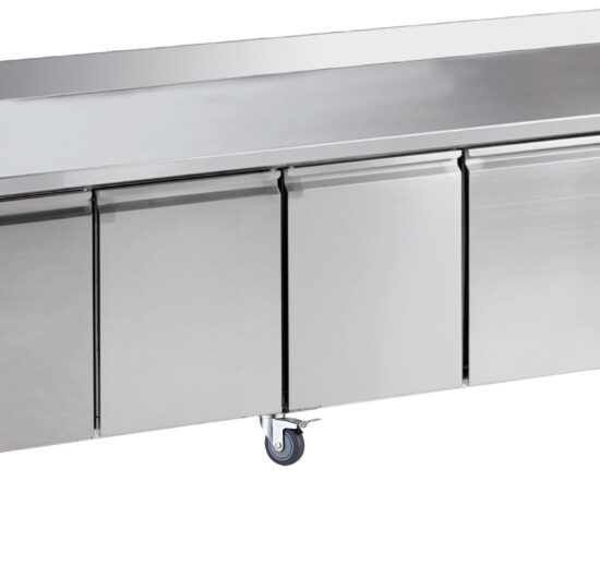 DESSERTE REFRIGEREE INOX DOSSERET 100X20MM -2/+8°C 4 P. GN1/1,  SUR ROULETTES Ø 100 M