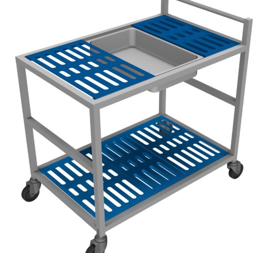 CHARIOT INOX HACCP AVEC 2 NIVEAUX DE PLATEAUX DEMONTABLES EN POLYPROPYLENE