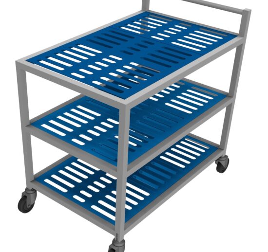 CHARIOT INOX HACCP AVEC 3 NIVEAUX DE PLATEAUX DEMONTABLES EN POLYPROPYLENE