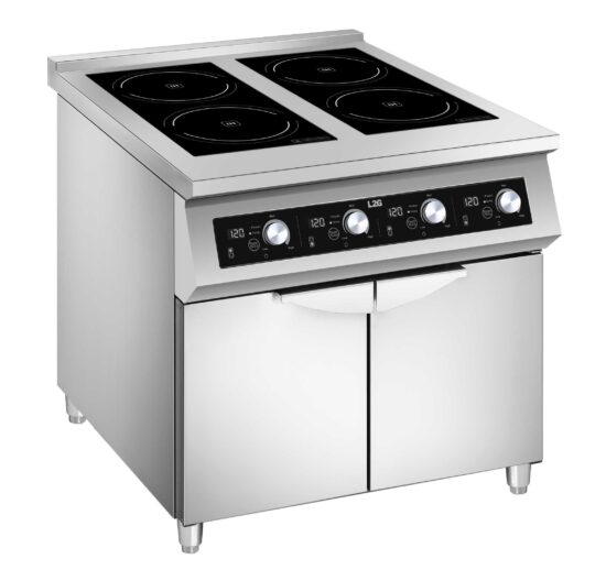 FOURNEAU ELECTRIQUE A INDUCTION 4 PLAQUES 4X5 KW SUR SOUBASSEMENT FERME