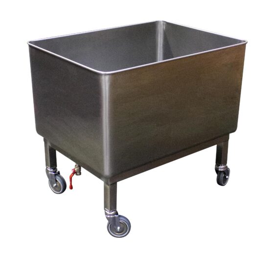 CUVE ROULANTE INOX 304, ROBINET DE VIDANGE 200L, ROUES CHAPE ZINGUEE