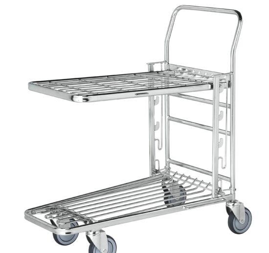 CHARIOT DE MANUTENTION GALVANISE AVEC VERNIS TRANSPARENT EMBOITABLE, 2 NIVEAUX