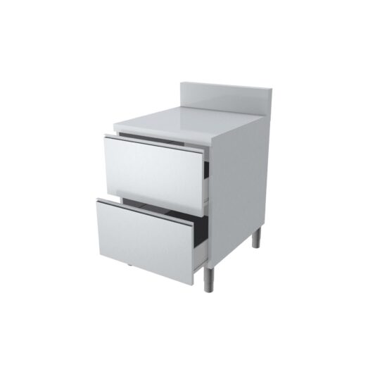 MEUBLE TIROIRS DESSUS INOX + DOSSERET 150X50MM DESSUS EP.40 MM 2 TIROIRS SUPERPOSES