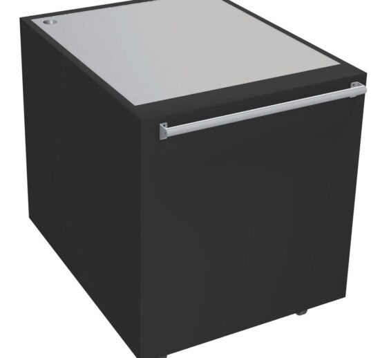 MEUBLE CAISSE NEUTRE PLATEAU INOX EP.12/10 1 PASSE CABLE D.50 MM