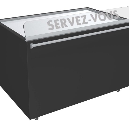 MEUBLE NEUTRE VENTE LIBRE-SERVICE AVEC AUTOCOLLANT SERVEZ-VOUS VITRE AVANT H.150 MM