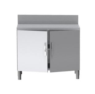MEUBLE NEUTRE DESSUS INOX 304, 2 PORTES BATTANTES AVEC FERMETURE LOQUETEAU, DOSSERET INOX 150X50 MM