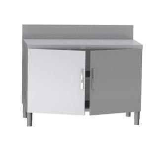 MEUBLE NEUTRE DESSUS INOX 304, 2 PORTES BATTANTES AVEC FERMETURE LOQUETEAU, DOSSERET INOX 150X50 MM