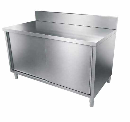 MEUBLE NEUTRE DESSUS INOX 304, 2 P. COULISSANTES DOSSERET INOX 150X50 MM