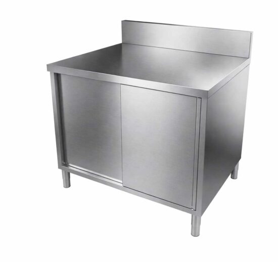 MEUBLE NEUTRE DESSUS INOX 304, 2 P. COULISSANTES DOSSERET INOX 150X50 MM