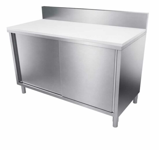 MEUBLE NEUTRE ADOSSE 150X50 MM, 2P. COULISSANTES DESSUS INOX EP.20 + POLYETHYLENE EP.20 MM