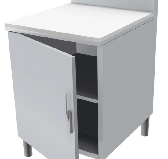 MEUBLE NEUTRE ADOSSE 150X50 MM, 1P. BATTANTE DESSUS INOX EP.20 + POLYETHYLENE EP.20 MM