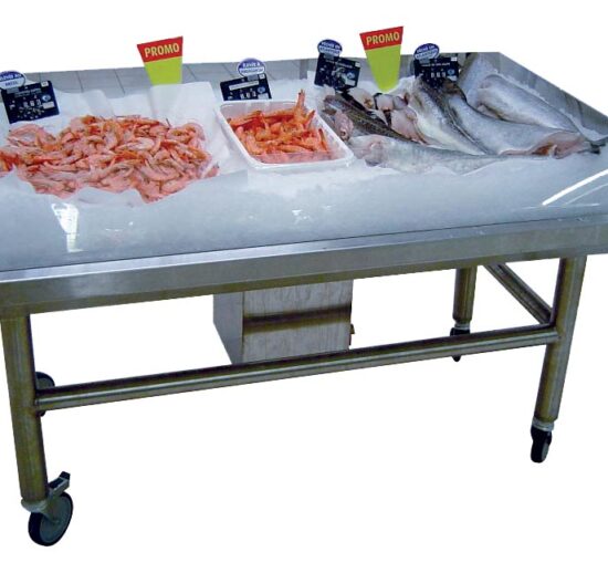 MODULE D'ANIMATION POISSON ROULANT INOX 304, FOND PLAT NON INCLINABLE AVEC GRILLES PERFOREES,