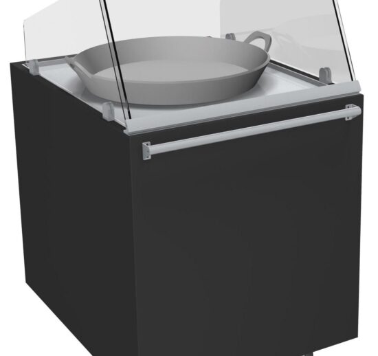 MEUBLE TRADITIONNEL PAELLA CHAUFFANT 300°C PLAQUE CHAUFFANTE D.500MM, VITRE AVANT INCLINEE