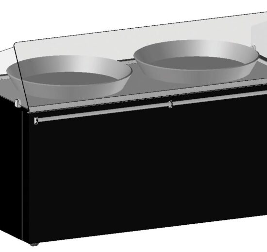 MEUBLE TRADITIONNEL DOUBLE PAELLA CHAUFFANT 300°C 2 PLAQUES CHAUFFANTES D.500MM,VITRE AVANT INCLINEE
