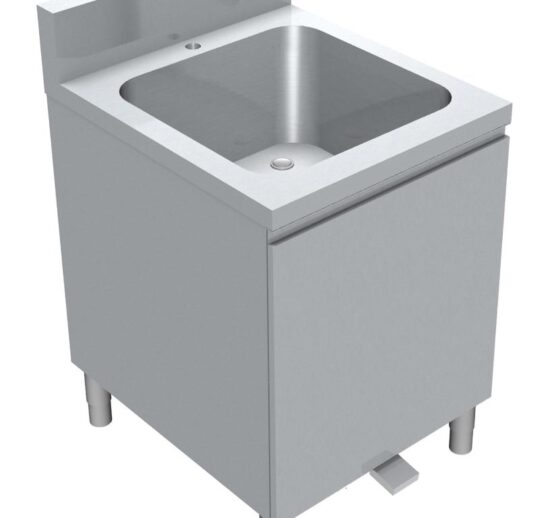 MEUBLE PLONGE 1 BAC 5X5X3 AVEC POUBELLE SUR TIROIR TIROIR COULISSANT, OUVERTURE PAR PEDALE