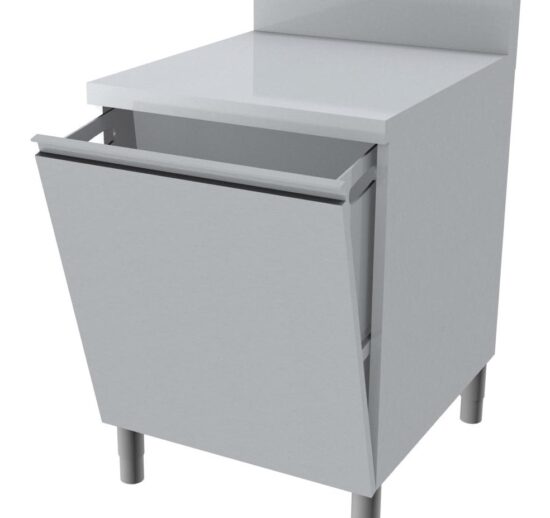 MEUBLE POUBELLE DESSUS INOX + DOSSERET 150X50MM POUBELLE INOX SUR TIROIR A FAÇADE BASCULANTE