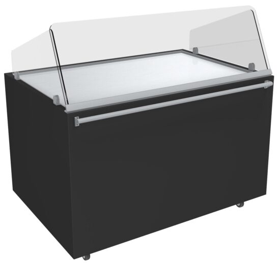 MEUBLE PIZZA CHAUFFANT 120°C OUVERTE DESSUS INOX VITRE AVANT INCLINEE H.450 MM