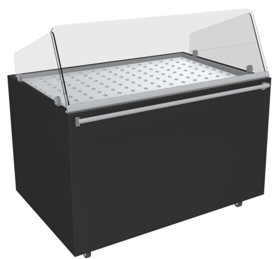 MEUBLE POULETS TRADITIONNEL CHAUFFANT 120°C VITRE AVANT INCLINEE H.450 MM EP.6 MM