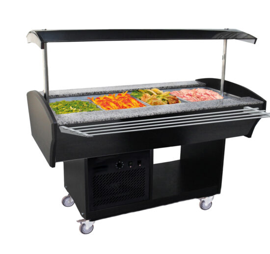 BUFFET REFRIGERE CENTRAL, FROID STATIQUE 0/+10°C, CUVE 6GN1/1-150, HABILLAGE NOIR