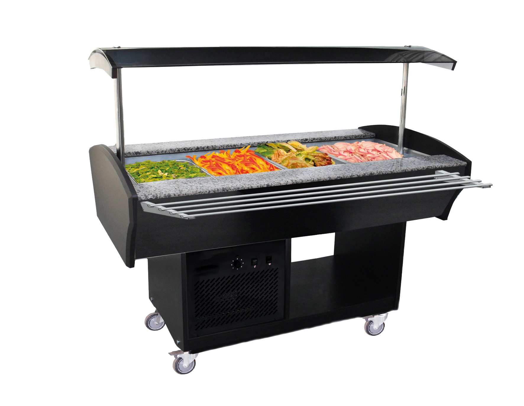 BUFFET REFRIGERE CENTRAL, FROID STATIQUE 0/+10°C, CUVE 6GN1/1-150, HABILLAGE NOIR