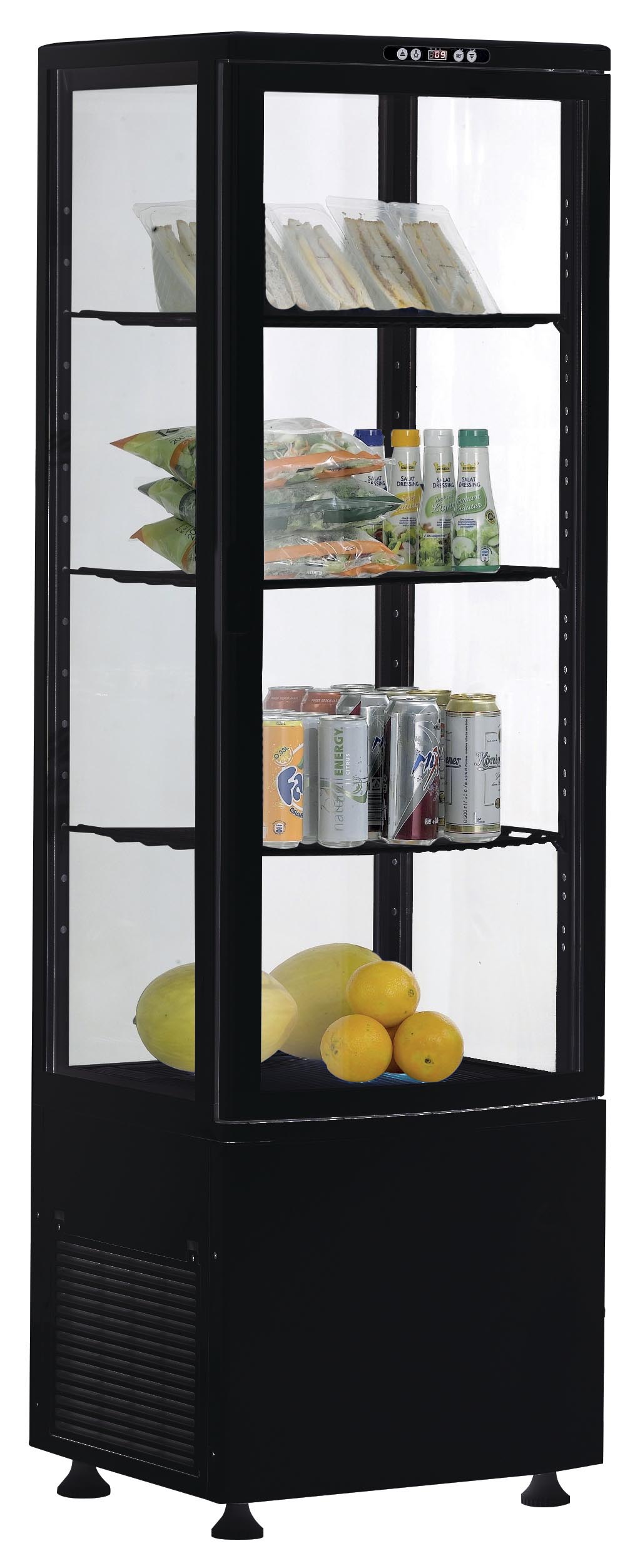 VITRINE REFRIGEREE NOIRE 235 LITRES 0/+12°C AVEC ECLAIRAGE, 3 GRILLES REGLABLES