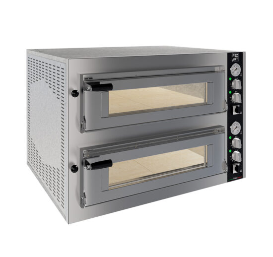FOUR A PIZZAS ELECTRIQUE 4+4 PIZZAS, D350 MM COMMANDES ANALOGIQUES, 2 CHAMBRES 700X700X150 MM