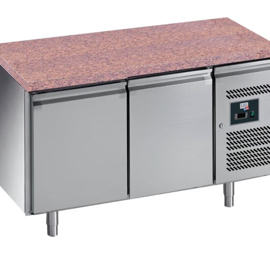 DESSERTE REFRIGEREE INOX CENTRALE -2/+8°C DESSUS GRANIT, 2 PORTES POUR GRILLES 600X400 MM