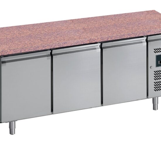 DESSERTE REFRIGEREE INOX, -2/+8°C, DESSUS GRANIT 3 PORTES POUR GRILLES 600X400 MM