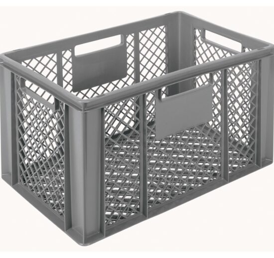 BAC EURONORM 600X400 H350 MM GERBABLE ET EMPILABLE FOND ET PAROIS AJOURES, COULEUR GRISE