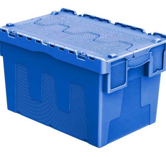 CAISSE DE LIVRAISON POUR DRIVE EN PP, 67L, COULEUR BLEUE, AVEC COUVERCLE AVEC 2 RABATS