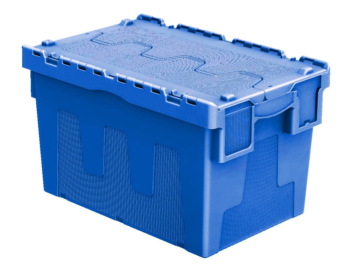 CAISSE DE LIVRAISON POUR DRIVE EN PP, 67L, COULEUR BLEUE, AVEC COUVERCLE AVEC 2 RABATS