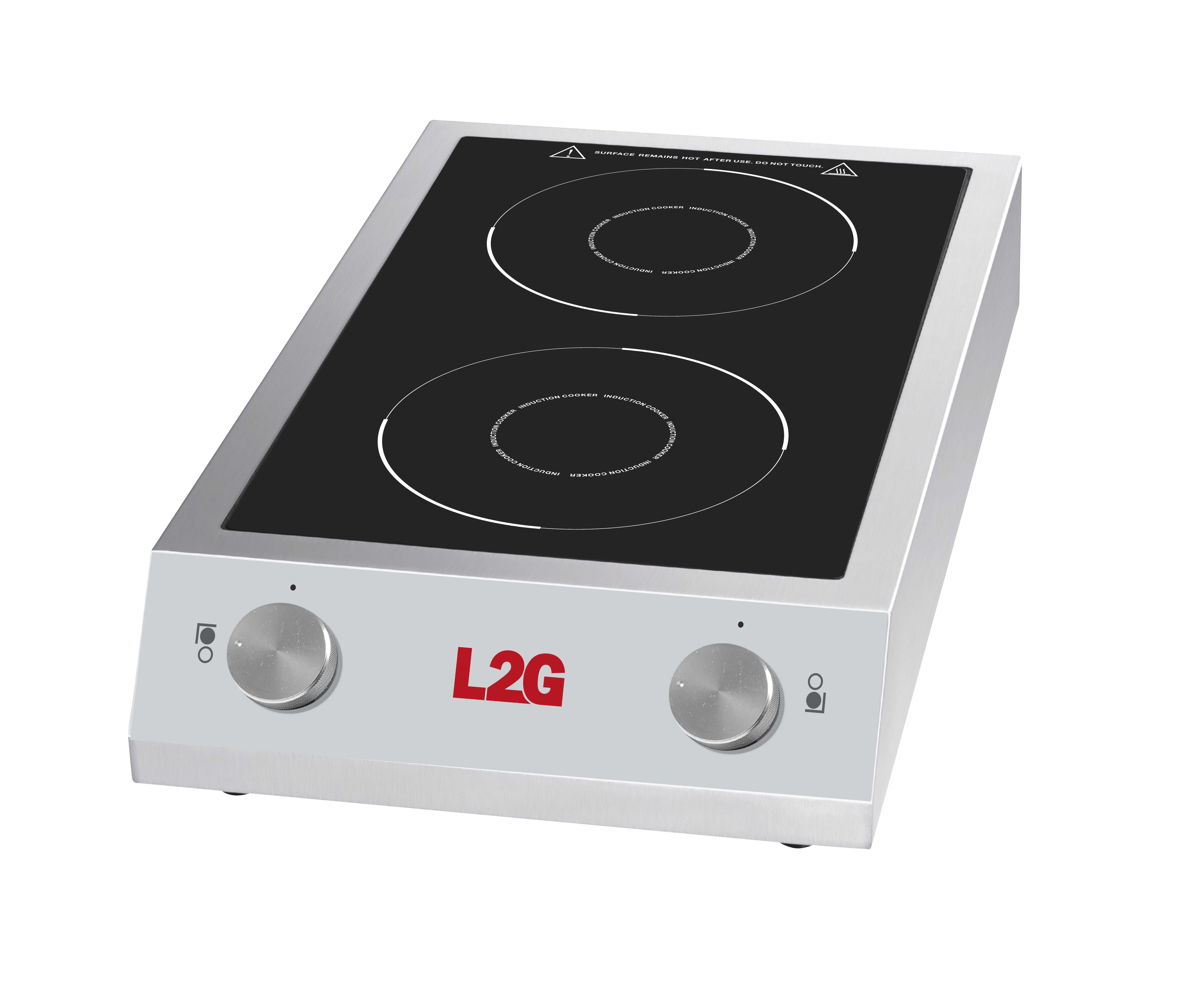PLAQUE A INDUCTION DOUBLE, BATIE EN INOX, 7KW, 10 NIVEAUX DE PUISSANCE, COMMANDES MANUELLES