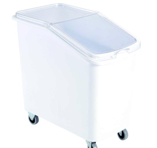 BAC SEL / FARINE, 100L, CONSTRUCTION POLYPROPYLENE ALIMENTAIRE, ANGLE ARRONDIS, 4 ROULETTES D.75MM