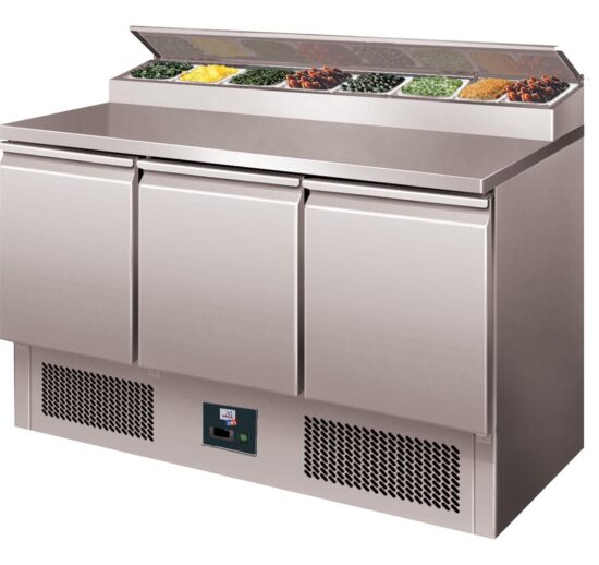 TABLE REFRIGEREE SANDWICHES INOX +2/+8°C GAZ R600A, 3 PORTES GN1/1, CAP.8GN1/6 NON INCLUS