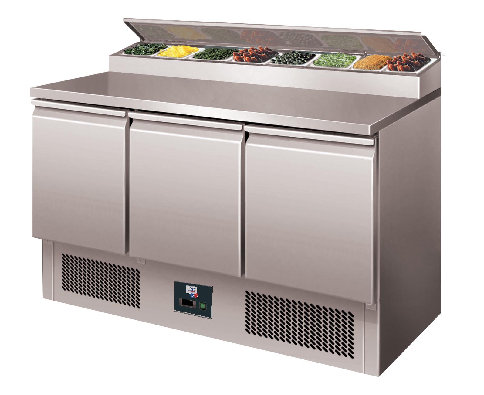 TABLE REFRIGEREE SANDWICHES INOX +2/+8°C GAZ R600A, 3 PORTES GN1/1, CAP.8GN1/6 NON INCLUS