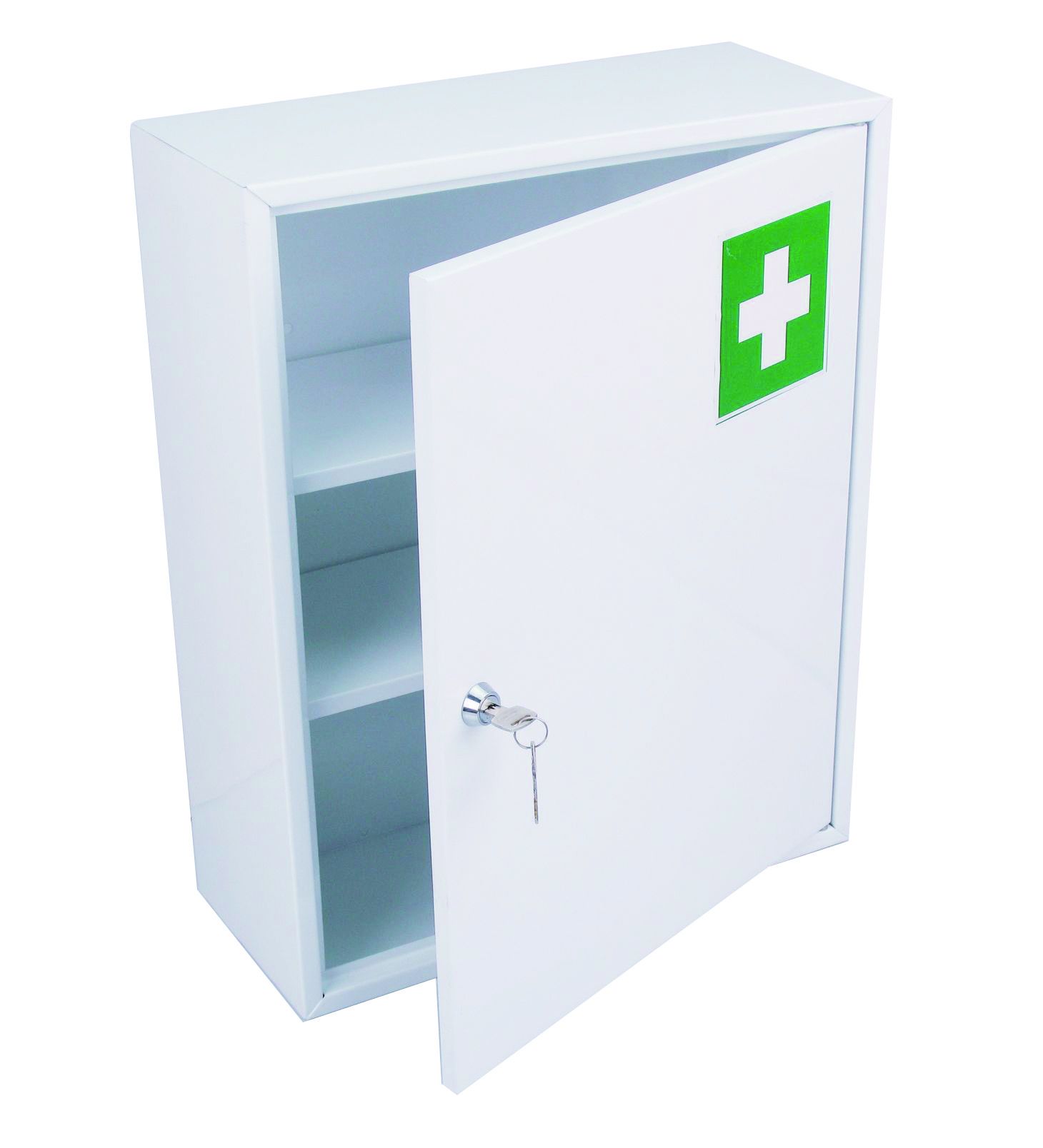 ARMOIRE A PHARMACIE PREMIER SECOURS 1 PORTE FIXATION MURALE, 2 ETAGERES EN METAL