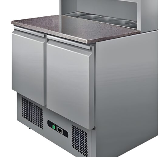 TABLE A PIZZA DESSUS GRANIT, +2/+8°C, GAZ R600A 2 PORTES GN1/1, CAP.5GN1/6 NON COMPRIS