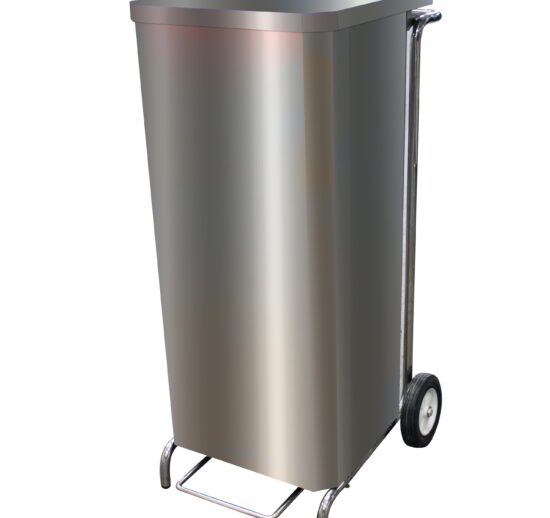 PORTE-SACS MOBILE CARENE INOX A OUVERTURE FRONTALE POUR SACS DE 100-130L, 2 ROUES D.150 MM
