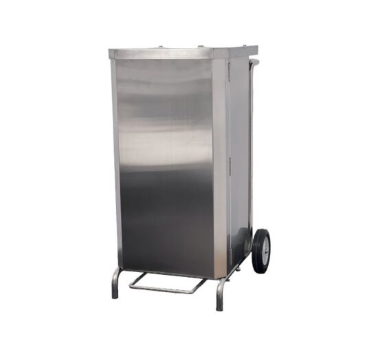 PORTE-SACS MOBILE CARENE INOX A OUVERTURE FRONTALE POUR SACS DE 70L, 2 ROUES D.150 MM