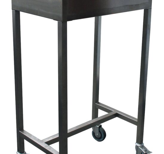 PUPITRE INOX 304, SUR PIETEMENT AVEC ROULETTES CHAPE ZINGUEE, SANS FERMETURE A CLEFS