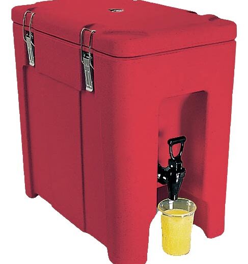 CONTENEUR ISOTHERME 20L POUR LIQUIDES, COULEUR ROUGE AVEC ROBINET DE VIDANGE 4 CROCHETS INOX