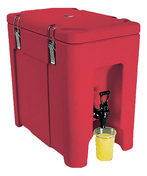 CONTENEUR ISOTHERME 20L POUR LIQUIDES, COULEUR ROUGE AVEC ROBINET DE VIDANGE 4 CROCHETS INOX