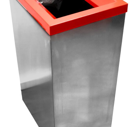 POUBELLE DE TRI SELECTIF INOX 304 AVEC COUVERCLE AMOVIBLE PEINT EN ROUGE RAL 3000