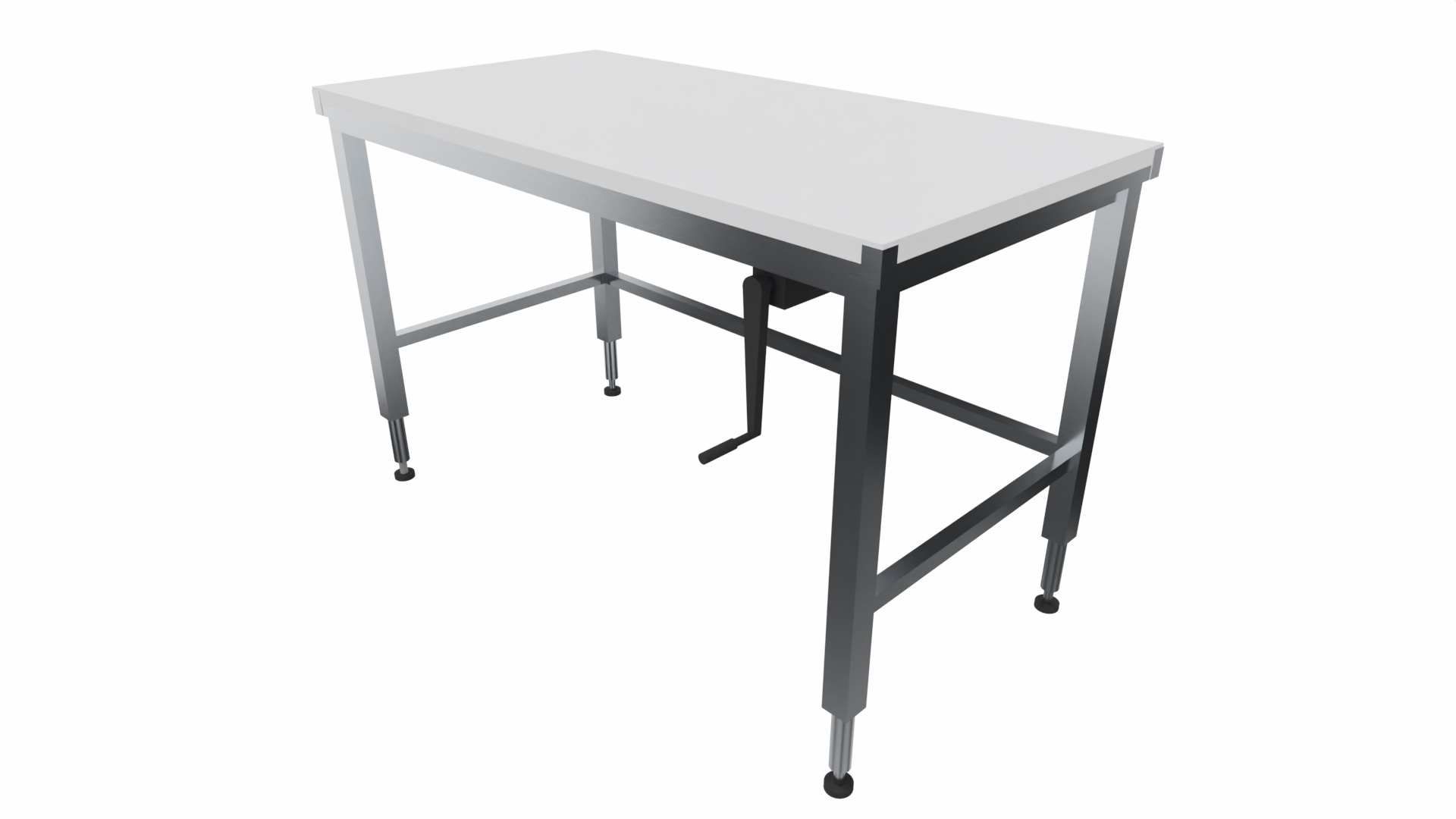 TABLE DE DECOUPE INOX 304 CENTRALE, DESSUS POLY NATUREL EP.25 MM REGLABLE EN HAUTEUR PAR MANIVELLE