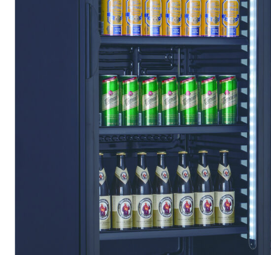 VITRINE A BOISSONS REFRIGERATION ASSISTEE, 0/+10°C INT. ABS NOIR, EXT. NOIR, ECLAIRAGE LED